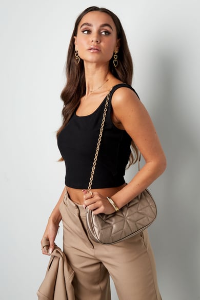 Stitched shoulder bag Gold Color hardware - gray h5 Picture3